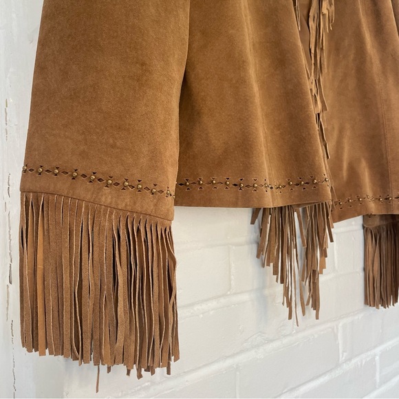The Last Best Place Tan Suede Fringe Jacket Vintage Beauty Size Medium Festival - Picture 2 of 12